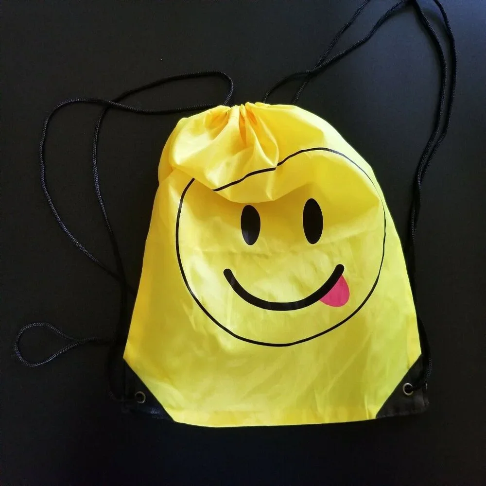 Drawstring Bag Backpack Yellow Smile Happy Dopamine Funky Skater Y2K Festival